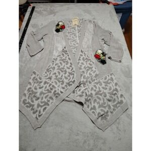 Vintage Concept Duster Jacket Ladies L Gray Applique Lace Party Vacation Light